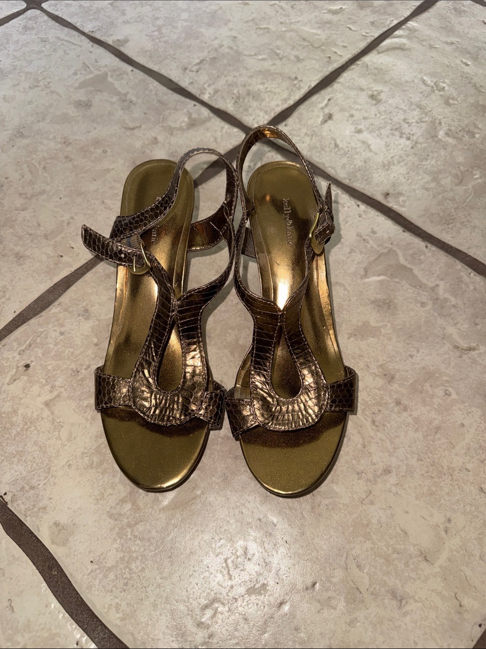 Kelly and Katie Metallic Bronze T-Strap Women's Sandals - Size 8